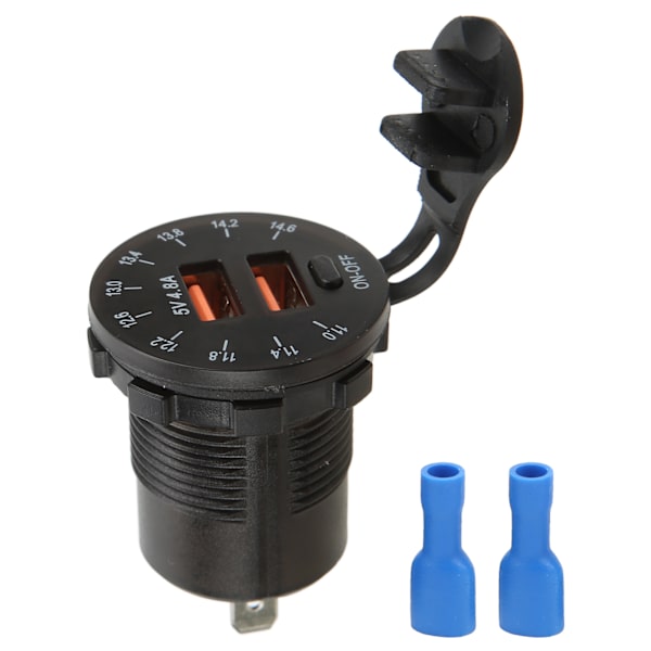 Musta Universaali Kaksois-USB-laturipistoke 4,8A värinäyttö Pikalataus Autolaturi Vedenpitävä 12‑24V