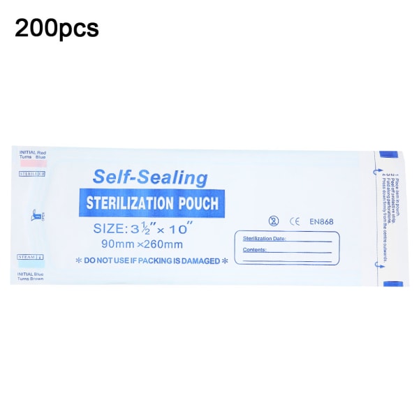 200 stk æske Dental Medical selvforsegling sterilisationspose (90 * 260 mm)++/