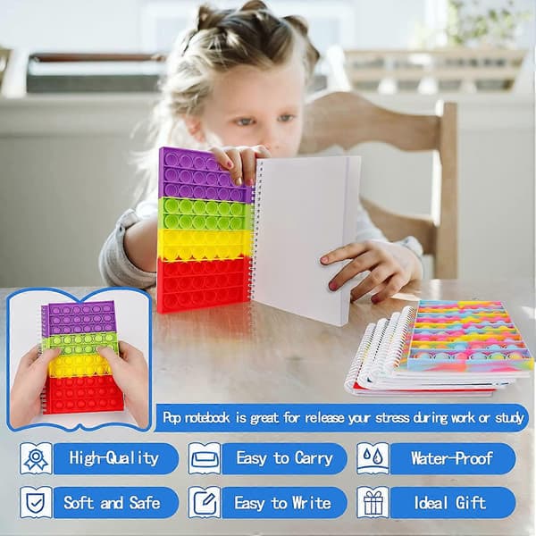 Pop Bubble Fidget Notebook, Popper Notebook för Flickor Pojkar, Stressavlastande Fidget Notebook för Barn Skola Hem Högskola Kontor (Regnbåge)