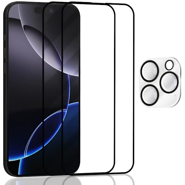 【BEMS】2-Pack Compatible with iPhone 16 Pro Screen Protector & 1-Pack Lens Protector - Tempered Glass 9H - Super Quality 3D
