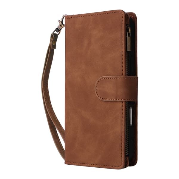 【BEMS】iPhone 16 Pro Max Case - Crossbody Case with Multiple Card Slots and Zipper Brun