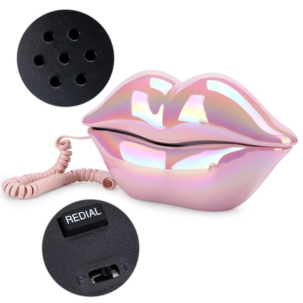 Elektroplettering Rosa Funny Lip Telefon WX&#8209;3016 Fasjonabel nummerlagringsfunksjon++
