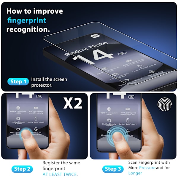 【BEMS】2-Pack Compatible with Xiaomi Redmi Note 14 Screen Protector - Tempered Glass 9H - Super Quality 3D