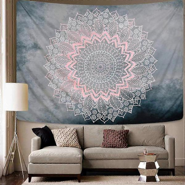 【BEMS】Bøhmisk Lotus Vægtæppe Dekor Grå Rosa Blomsterdesign