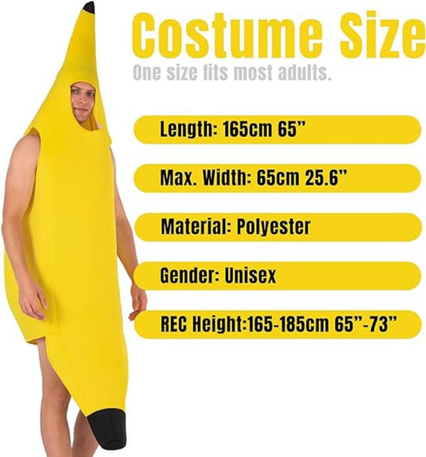 Banankostume Kompatibel med voksne, unisex, one size, Halloween maskerade [JUN]