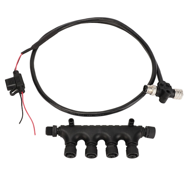 for NMEA2000-kabel med 4-port T-kontakt 3A sikring 5Pin M12-gjenge 1m lang IP67 Vanntett for Lowrance-nettverk
