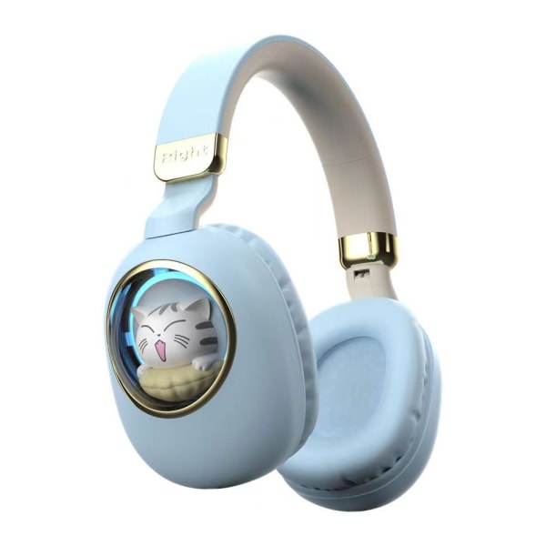 Ny sød tegneserie sød Bluetooth-headset 5.0 hovedmonteret populær lysende dukke - himmelblå