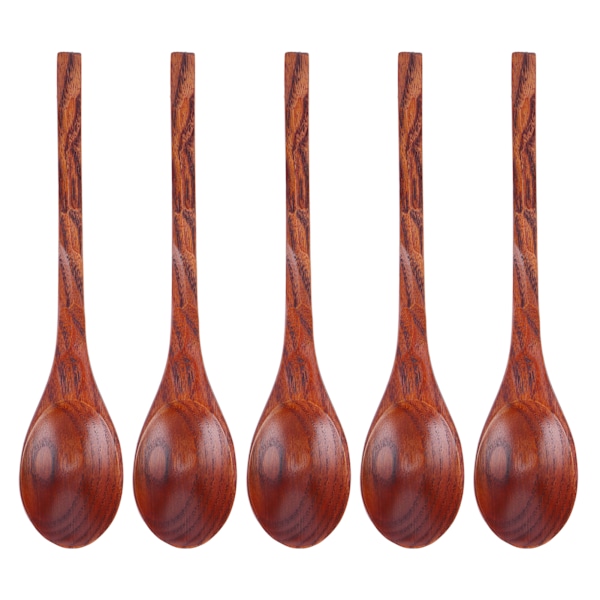 Japanese Style Wood Soup Spoons Set - 5PCS Long Handle Household Tableware