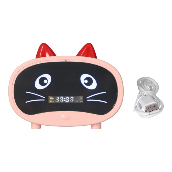 TIMH mini tecknad högtalare multifunktionell söt katt örondesign smart set dubbla väckarklockor för kontor i sovrummet Rosa