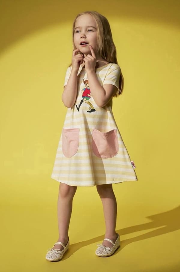 Pippi Långstrump Munter Pippi-klänning gul/vit Yellow[BEMS] Yellow 98