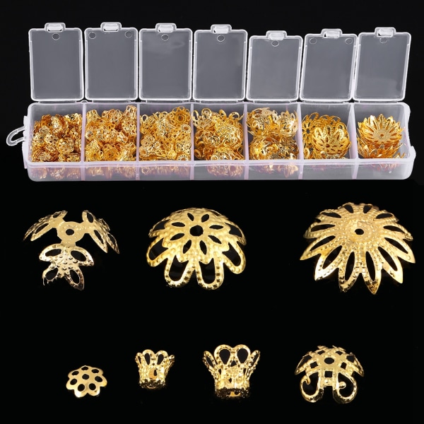 300 stk. Blomstformet avstandsstykke i 7 størrelser Perlehette Smykker finne metalltilbehør (gull)/