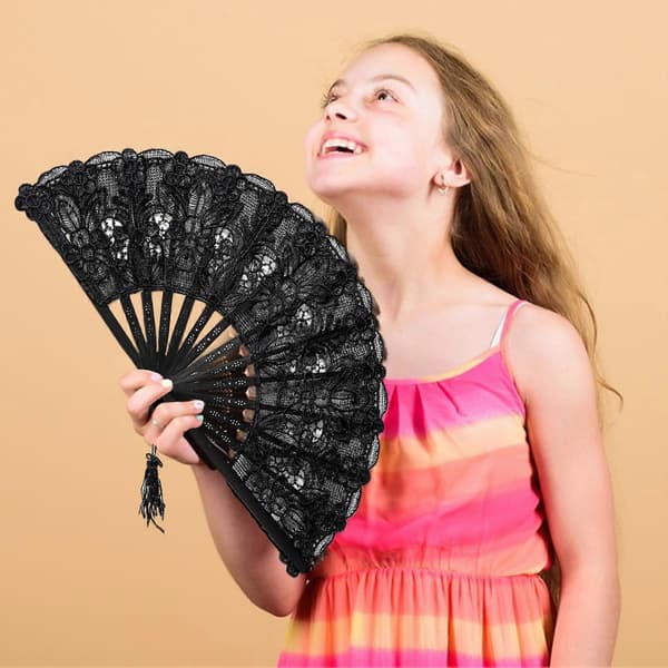 Bærbar sommerblæser til piger - elegant blomstret blonde - til forestilling og gave [BEMS] Beige