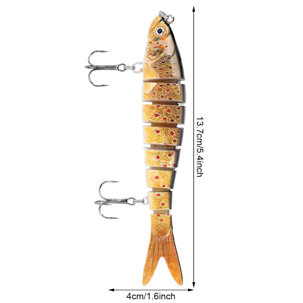 13,7 cm Plast Fiskebete Hårdbete 8 Sektioner Sjunkande Wobbler Krokar Tackel för Bass (JM034-5)