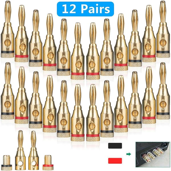 24-pack Guld 24k Hane Banankontakter Ljudjack Högtalarkabel Skruvkontakt