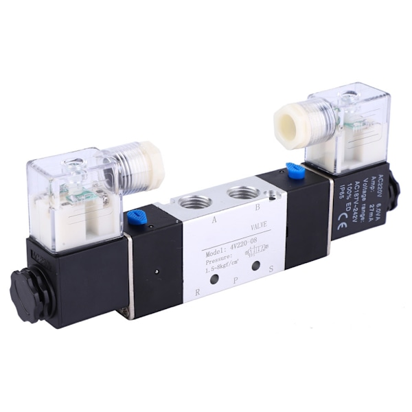 4V220-08 1/4\" Inlopp/Utlopp 1/8\" Avgas Pneumatisk Solenoidluftventil 2 Positioner 5 Vägar (AC220V)