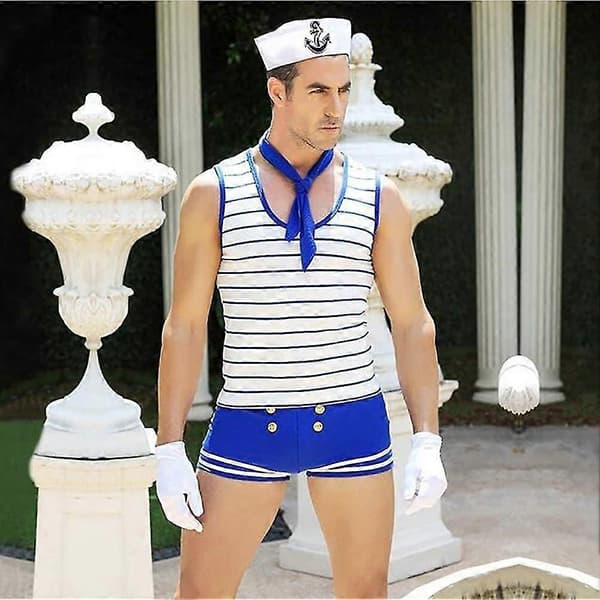 【BEMS】Mäns sjömansfestdräkt Cosplay Rollspelsoutfit Underkläder (1 set) Blå