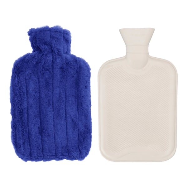 BEMS 2000ML Hot Water Bag High Density Injection Hot Water Bottle with Soft Cover for Winter Dark Blue