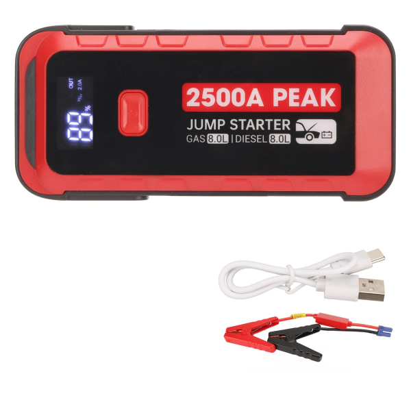 TIMH Bilbatteri Jump Starter 2500A 25800mAh USB Hurtigopladning LCD-skærm Bærbar Jump Starter til 12V køretøjscamping