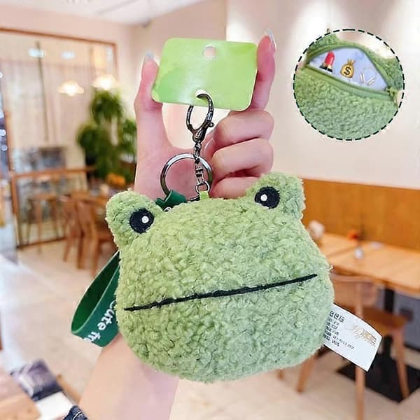 Flickor Kawaii Nyckelring Snodd Hängsmycke Hörlursförvaringsväska Dragkedja Myntväskor Mini Plånbok Nyckelring Groda Myntväska 1PCS