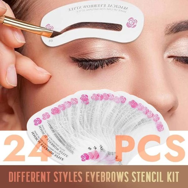 1 set med 24 olika stilar av molds för ögonbrynsstyling 24-delar återanvändbara set för ögonbrynsritning * 1 förpackning++/