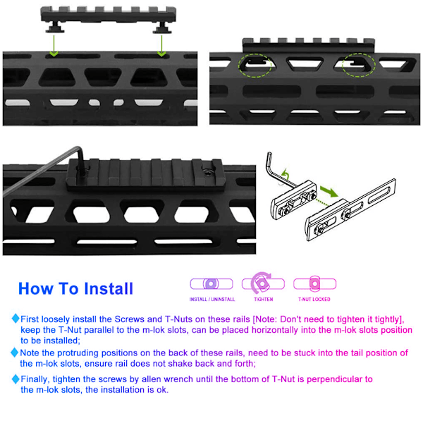 M-Lok Picatinny Skinne - 5, 7, 9, 11, 13 Slots