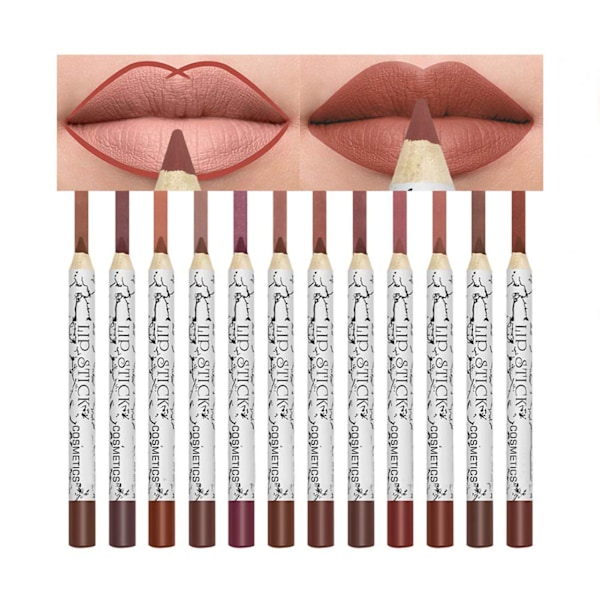 12 stk leppeblyantsett Matt leppeblyantpenn Lipsticks Vannfast leppeblyantpenn