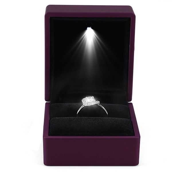 Fasjonable LED-opplyste Ring Oppbevaringsboks Smykker Display Case Gift Lilla-+