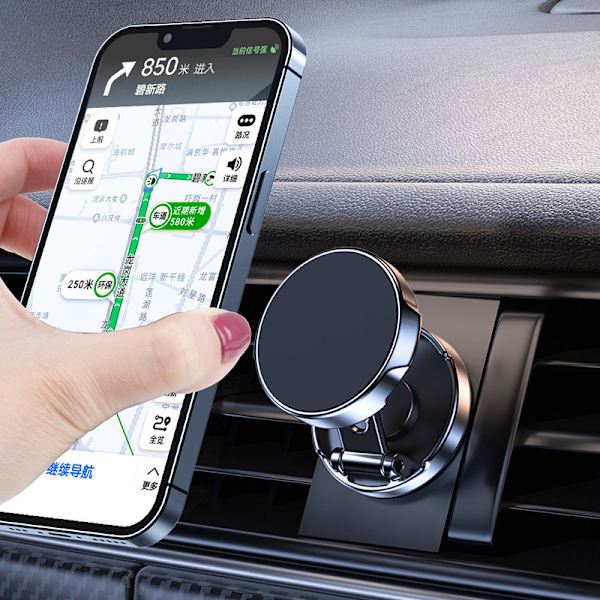 Foldbar magnetisk biltelefonholder 360° rotationsstativ Instrumentbræt Mobiltelefonbeslag Montering Sort