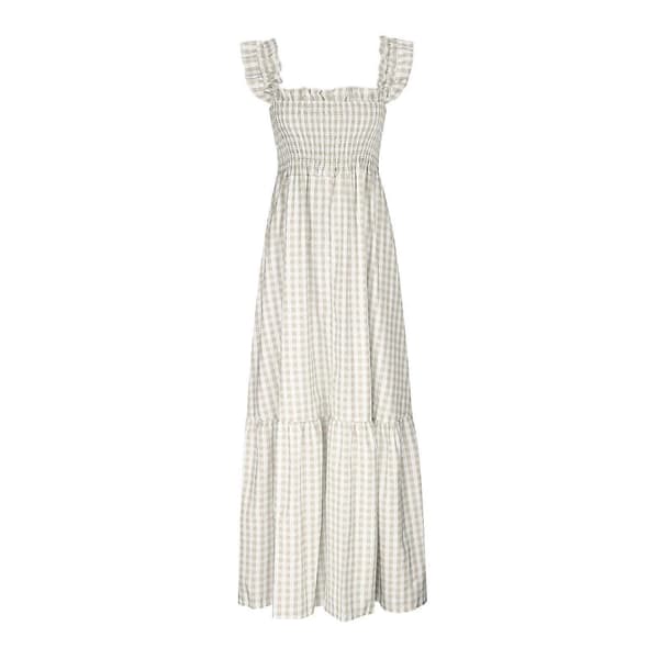 【BEMS】Kvinders Retro Ternet Plisseret Stroppe Flæse Maxi Kjole Rød M Red M