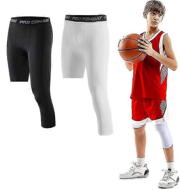 Basketbollstights 3/4 kompressionsbyxor för män White right long L