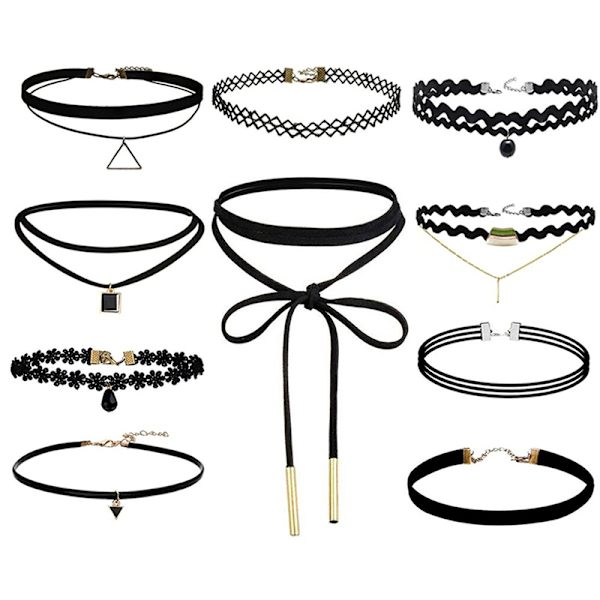 【BEMS】Choker, Halskæde, Sort, Fløjl, Stræk, Gotisk, Klassisk, Sæt