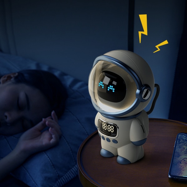 BEMS Astronaut-høyttaler AI Intelligent Voice Bluetooth-høyttalerklokke Liten nattlys Bursdagsgave Hvit+
