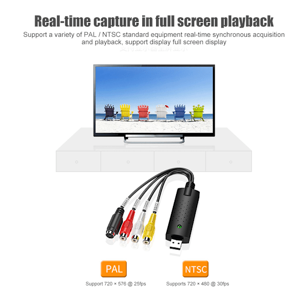 USB 2.0 Videoadapter med lydinnspilling USB 2.0 TV DVD Video Capture Adapter