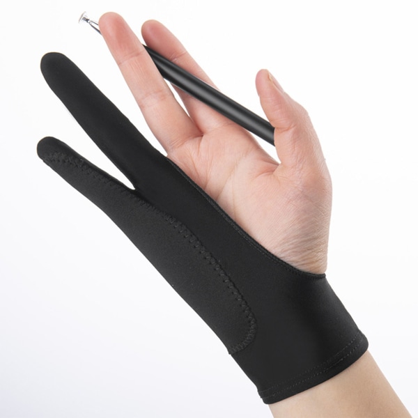 Tablettegnehandske Åndbar Forhindrer udtværing 3 lag 2 fingermalingshandske til kunstnerskitser Sort L++