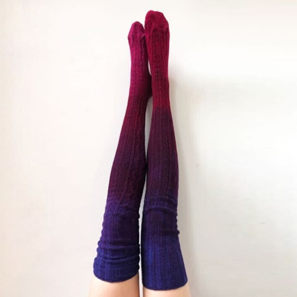 Knehøye sokker for kvinner, strømper over kneet, strømpebukser, bomullsstrømper, strikkede sokker, røde