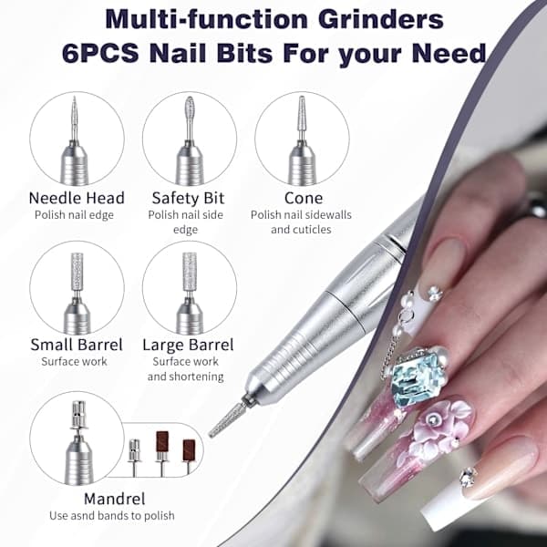 Fast and Efficient 45000 RPM Rechargeable Portable Electric Nail File White White