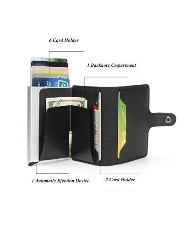 【BEMS】Pop Up Kortholder Aluminium Læder RFID & NFC beskyttelse Seddelfag Blå blue