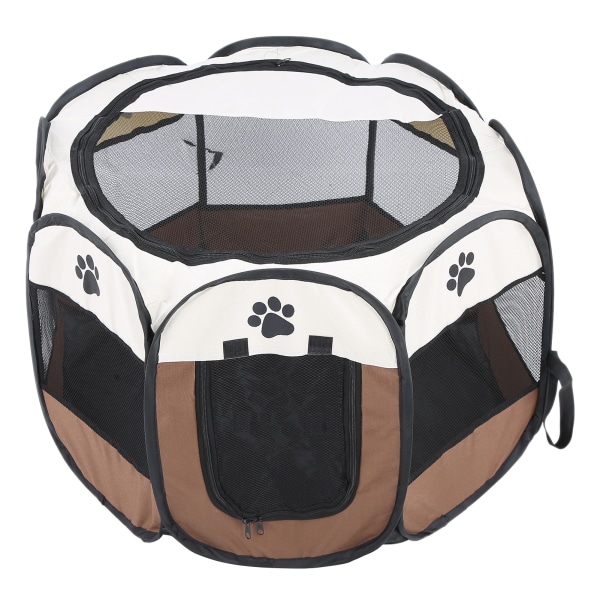 TIMH Pet Cat Dog Kannettava kokoontaitettava häkki harjoitus- ja cover mesh sisä-/ulkokäyttöön kahvi