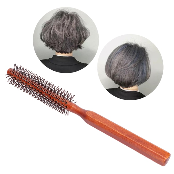 TIMH rund styling hårbørste Curling Roller hårbørste Lille træbørste unisex til føntørring hjemmebrug