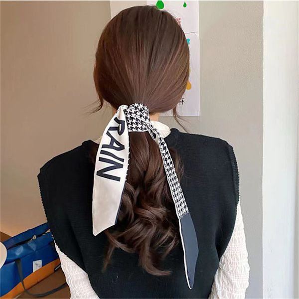 Silke tørklæde hovedbånd Retro bundet hestehale bue bånd hårbånd Feminine tilbehør Houndstooth