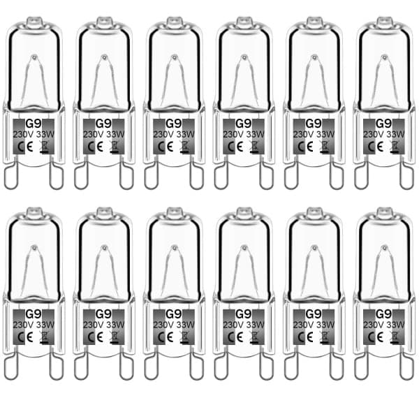 【BEMS】12-pack G9 halogen bulbs 33W 2800K warm white dimmable flicker-free capsule bulbs [JSR]