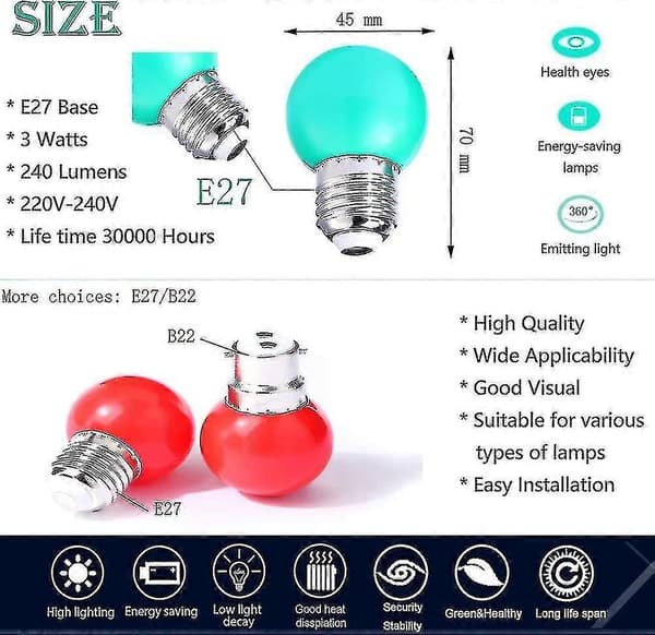 40x värilliset E27 LED-lamput 240 lumenia sisäkäyttöön