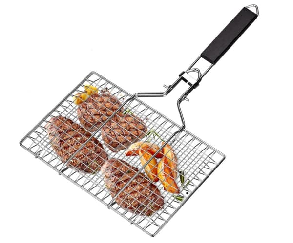 Fiskestegningskurv, BBQ-kurv i rustfrit stål, foldbar, bærbar, BBQ-kurv i rustfrit stål tilbehør