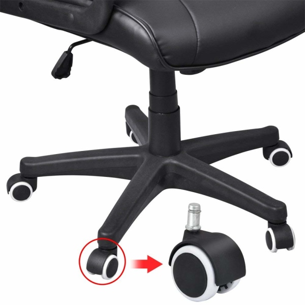 5 stk hjulsett, harde gulvhjul til kontorstol, hjulsett = 5 hjul til skrivebordsstol, svart, pinnestørrelse 10 mm, diameter 50 mm