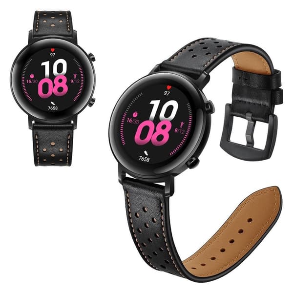 Huawei Watch GT 2 42mm Huldesign Ægte Læder Urrem - Sort[BEMS] Black black