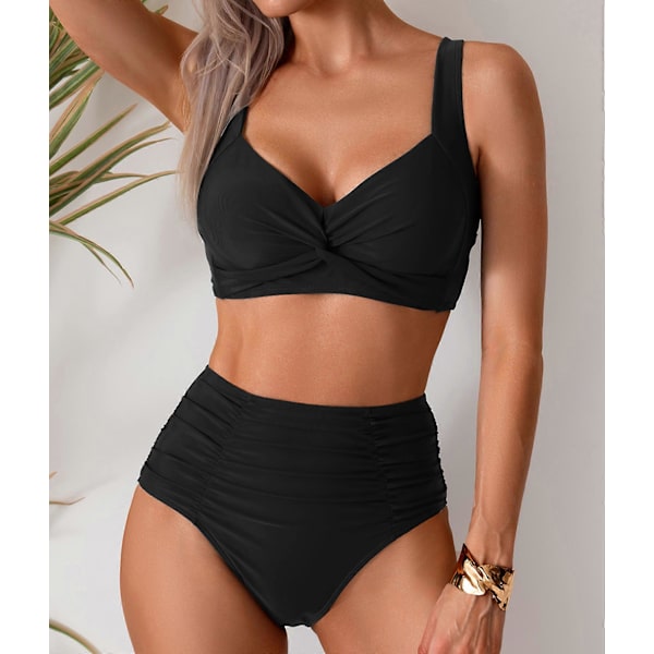 【BEMS】Dame Bikini Sæt Twist Front Todelt Badedragt Sort M Black M