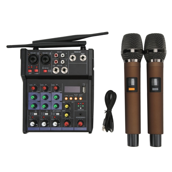 4-kanals liten Bluetooth stereomixer med 2 trådlösa mikrofoner Family stereoprocessor för livestreaming /