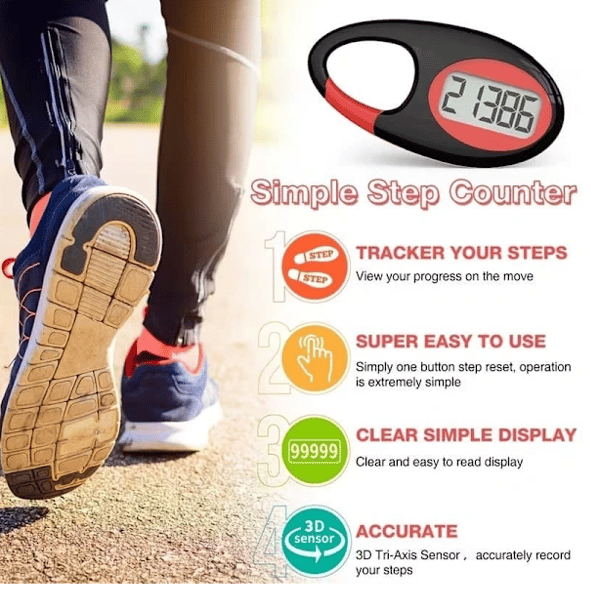 【BEMS】Pedometer, Simple Step Counter with Lanyard and Carabiner, Suitable for All Ages.