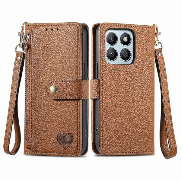 Kärlek Blixtlås Telefonfodral Kompatibel med Honor X8B Brown