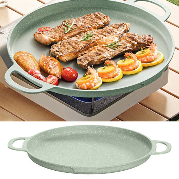 Korean BBQ -grillitahti Tarttumaton Grillauslevy Makaroniväri Pyöreä Grillauslevy Kahvalla Kotiin Piknikille 34cm Vihreä